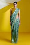 Buy_Ekaya_Green Silk Handwoven Linear Saree With Unstitched Blouse Piece  _at_Aza_Fashions