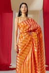 Buy_Ekaya_Orange Silk Handwoven Pattern Saree With Unstitched Blouse Piece  _Online_at_Aza_Fashions