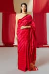 Buy_Ekaya_Red Silk Handwoven Flower Stripe Saree With Unstitched Blouse Piece  _at_Aza_Fashions