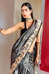 Ekaya_Black Silk Handwoven Botanical Saree With Unstitched Blouse Piece  _Online_at_Aza_Fashions