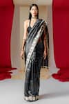 Buy_Ekaya_Black Silk Handwoven Botanical Saree With Unstitched Blouse Piece  _at_Aza_Fashions