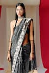 Shop_Ekaya_Black Silk Handwoven Botanical Saree With Unstitched Blouse Piece  _at_Aza_Fashions