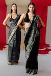 Buy_Ekaya_Black Silk Handwoven Botanical Saree With Unstitched Blouse Piece  _Online_at_Aza_Fashions