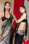 Shop_Ekaya_Black Silk Handwoven Botanical Saree With Unstitched Blouse Piece  _Online_at_Aza_Fashions