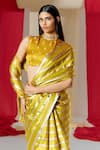 Ekaya_Yellow Silk Handwoven Stripe Saree With Unstitched Blouse Piece  _Online_at_Aza_Fashions