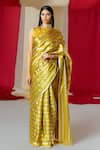 Buy_Ekaya_Yellow Silk Handwoven Stripe Saree With Unstitched Blouse Piece  _at_Aza_Fashions