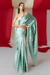 Buy_Ekaya_Green Silk Handwoven Linear Saree With Unstitched Blouse Piece  _at_Aza_Fashions