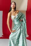 Shop_Ekaya_Green Silk Handwoven Linear Saree With Unstitched Blouse Piece  _at_Aza_Fashions