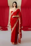 Buy_Ekaya_Red Georgette Flower Border Saree With Unstitched Blouse Piece  _at_Aza_Fashions