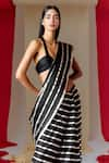 Ekaya_Black Silk Handwoven Linear Pattern Saree With Unstitched Blouse Piece  _Online_at_Aza_Fashions