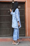 Shop_NUHH_Blue Velvet Embroidery Gardenia Stand Collar Aari Kurta With Pant _at_Aza_Fashions