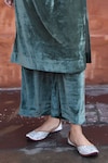 NUHH_Green Velvet Embroidery Ambrosia Round Aari Kurta With Pant _Online_at_Aza_Fashions