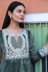 NUHH_Green Velvet Embroidery Ambrosia Round Aari Kurta With Pant _at_Aza_Fashions