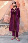 Buy_NUHH_Purple Velvet Embellished Crystals V Yoke Anarkali With Pant _at_Aza_Fashions