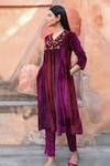 NUHH_Purple Velvet Embellished Crystals V Yoke Anarkali With Pant  _Online_at_Aza_Fashions