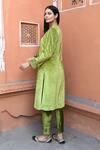 Shop_NUHH_Green Velvet Plain Round Collar Satin Tie-up Kurta With Pant _at_Aza_Fashions