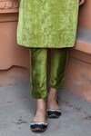 Shop_NUHH_Green Velvet Plain Round Collar Satin Tie-up Kurta With Pant _Online_at_Aza_Fashions