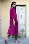 Shop_NUHH_Pink Velvet Waffle Pintuck V Kurta Pant Set _at_Aza_Fashions