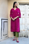 Buy_NUHH_Pink Velvet Waffle Pintuck V Kurta Pant Set _Online_at_Aza_Fashions