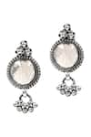 Sangeeta Boochra_Silver Plated Pearl Geometric Carved Oxidized Earrings _Online_at_Aza_Fashions