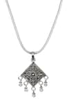 Sangeeta Boochra_Silver Plated Ghungroo Diamond Carved Oxidized Pendant Chain Necklace _Online_at_Aza_Fashions