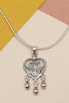 Buy_Sangeeta Boochra_Silver Plated Bird Carved Pendant Chain Necklace _at_Aza_Fashions