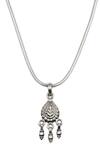 Sangeeta Boochra_Silver Plated Ghungroo Tear Drop Carved Pendant Chain Necklace _Online_at_Aza_Fashions