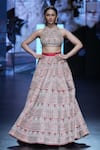 Buy_Bhumika Sharma_Red Silk Embroidered Geometric Halter Neck French Knot Lehenga Set _at_Aza_Fashions