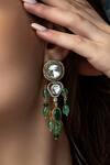 Buy_Joules by Radhika_Green Diamonds, Stones Jade Tumbles And Polki Embellished Danglers_at_Aza_Fashions