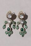 Shop_Joules by Radhika_Green Diamonds, Stones Jade Tumbles And Polki Embellished Danglers_at_Aza_Fashions