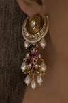 Buy_Joules by Radhika_Gold Plated Hydro Polkis Ornate Crescent Kundan Embellished Danglers _at_Aza_Fashions