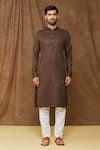 Buy_Samyukta Singhania_Brown Kurta Silk Geometric Pattern Full Sleeve And Pant Set_Online_at_Aza_Fashions