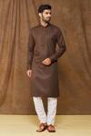 Shop_Samyukta Singhania_Brown Kurta Silk Geometric Pattern Full Sleeve And Pant Set_Online_at_Aza_Fashions