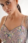 Buy_Chaashni by Maansi and Ketan_Blue Net Embroidered Gota Sweetheart Honeycomb Floral Resham Lehenga Set_Online_at_Aza_Fashions