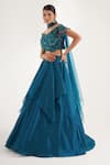 Buy_Chaashni by Maansi and Ketan_Blue Glass Organza Solid Draped Lehenga Set With Leaf Embellished Blouse_Online_at_Aza_Fashions