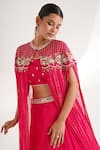 Buy_Chaashni by Maansi and Ketan_Pink Chinnon Embroidered Beads Cape Sequin Floral Embellished Lehenga Set_Online_at_Aza_Fashions