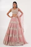 Buy_Chaashni by Maansi and Ketan_Pink Sequins Fabric Embroidered Nalki Sweetheart Stripe Embellished Lehenga Set _at_Aza_Fashions