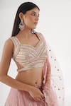 Shop_Chaashni by Maansi and Ketan_Pink Sequins Fabric Embroidered Nalki Sweetheart Stripe Embellished Lehenga Set _at_Aza_Fashions