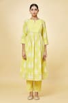 Khwaab by Sanjana Lakhani_Yellow Pure Cotton Printed Floral Round Anarkali Pant Set _Online_at_Aza_Fashions