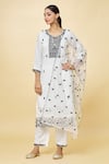 Buy_Samyukta Singhania_White Kurta And Pant Silk Blend Embroidered Floral Leaf Contrast Set _at_Aza_Fashions