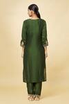 Shop_Samyukta Singhania_Green Kurta And Pant Silk Blend Embroidered Floral Round Yoke Straight Set _at_Aza_Fashions