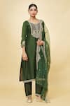 Buy_Samyukta Singhania_Green Kurta And Pant Silk Blend Embroidered Floral Round Yoke Straight Set _Online_at_Aza_Fashions