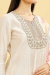 Shop_Samyukta Singhania_Beige Kurta Liva Embroidered Floral Round Set With Dupatta _Online_at_Aza_Fashions