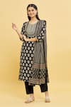 Buy_Samyukta Singhania_Black Pure Cotton Printed Floral Round Pattern Straight Kurta Set _Online_at_Aza_Fashions