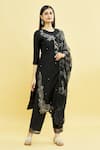 Buy_Samyukta Singhania_Black Viscose Rayon Embroidered Floral Round Contrast Straight Kurta Set _at_Aza_Fashions