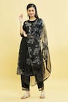 Buy_Samyukta Singhania_Black Viscose Rayon Embroidered Floral Round Contrast Straight Kurta Set _Online_at_Aza_Fashions