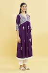 Buy_Khwaab by Sanjana Lakhani_Purple Viscose Rayon Embroidery Floral V Neck Bloom Anarkali _Online_at_Aza_Fashions