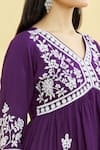 Khwaab by Sanjana Lakhani_Purple Viscose Rayon Embroidery Floral V Neck Bloom Anarkali _at_Aza_Fashions