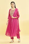 Buy_Khwaab by Sanjana Lakhani_Pink Chanderi Silk Embroidered Yoke Zari Round Floral A-line Kurta Pant Set _Online_at_Aza_Fashions