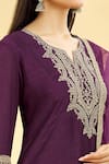 Shop_Samyukta Singhania_Purple Kurta And Pant Silk Blend Embroidery Zari Notched Neck Yoke Set _Online_at_Aza_Fashions